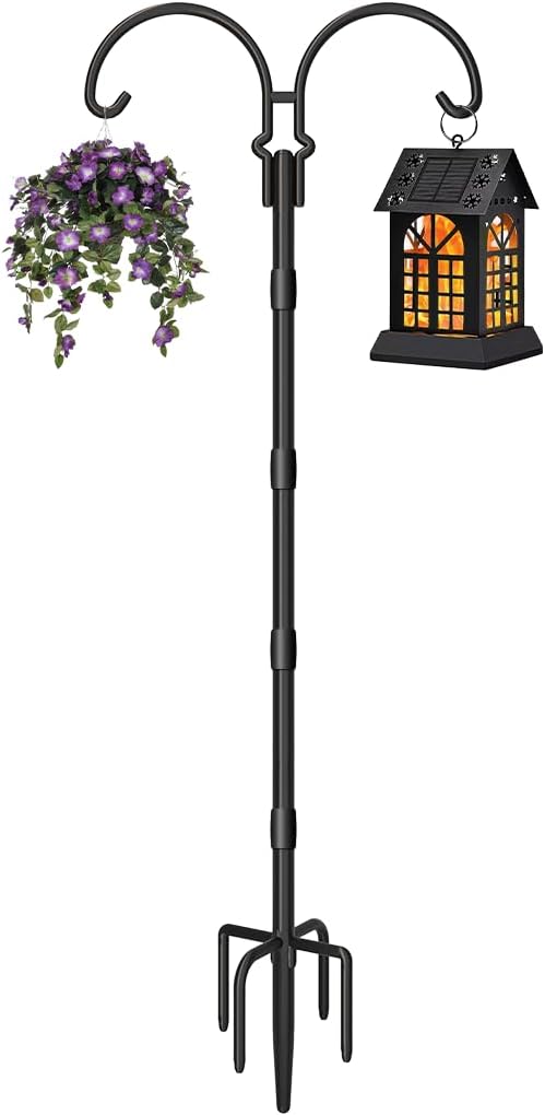 Adjustable Double Shepherds Hooks for Outdoor with Sleeve, 60 Inch Heavy Duty
