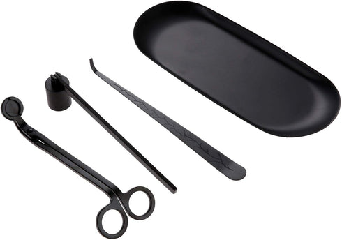 MUXSAM 4 in 1 Candle Accessory Set - Wick Trimmer, Dipper, Snuffer, Storage Tray, Candle Care Tools (Black)
