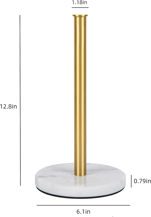 Paper Towel Holder, Standing Paper Towel Roll Holder with Weighted Marble Base for Kitchen Bathroom Countertop (Brushed Gold)