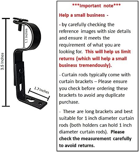 Adjustable Curtain Rod Brackets, Black, Set of 2