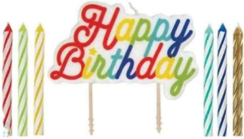 Vibrant Multi-Colored Birthday Candle Set with Large "Happy Birthday" Pick, Pack of 13