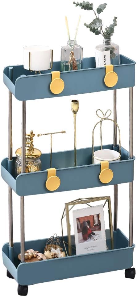 Melody House 3-Tier Slim Mobile Shelving Unit on Wheels, Slide Out Rolling