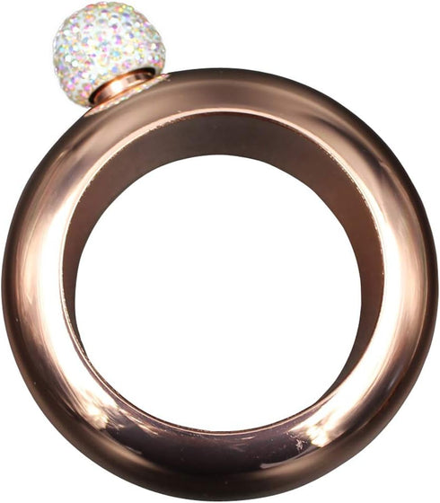 3.5oz Smooth Stainless Steel Portable Bracelet Hip Flask for Storing Whiskey/Alcohol (Gold + Rhinestones Lid)