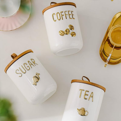 Set 27oz Set Counter Comeon Ceramic Canister with Airtight Seal Bamboo Lid Silicone, Food Storage Jars for Coffee Sugar
