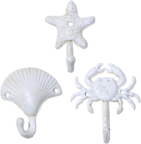 3PCS Vintage Nautical Wall Hooks, Decorative Cast Iron Coat Rack, Beach Themed Mounted Antique Shabby Chic Metal