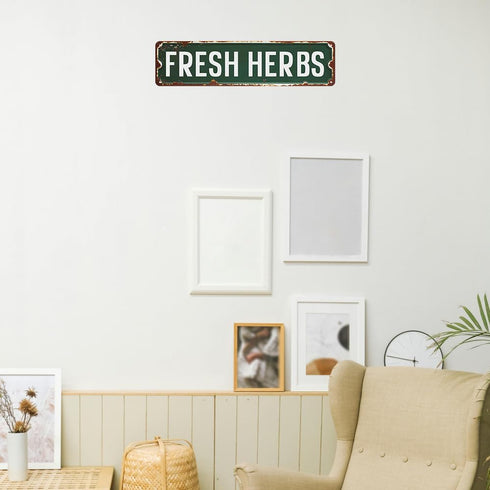 HENOVAL 16x4 Inches Fresh Herbs Sign Herb Garden Signs Vintage Tin Metal Signs For Home Kitchen Garden Farmhouse Wall