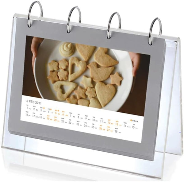 Slant Back Sign Holder, Horizontal Display 5x7 inch PVC Photo Clip Flip Display, 7 Pages-14 Sides Photos