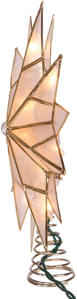 Kurt S. Adler UL3141 9.84" Brass Plated 7-Point Double Tip Capiz Star Tree Topper with Center Gem