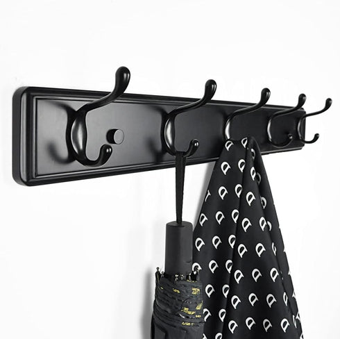 Wooden Coat Rack, Wall-Mounted Organizer for Closet, Entryway, Heavy Duty Double Hooks for Hanging Towels, Black