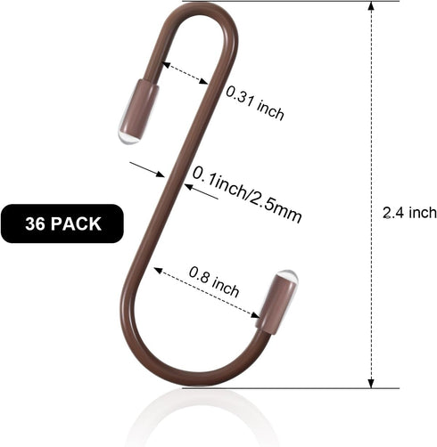 Hotop 36 Pieces S Hooks for Hanging, 2.4 Inch Heavy Duty Non Slip Metal Hanger for Kitchen, Closet, Bathroom