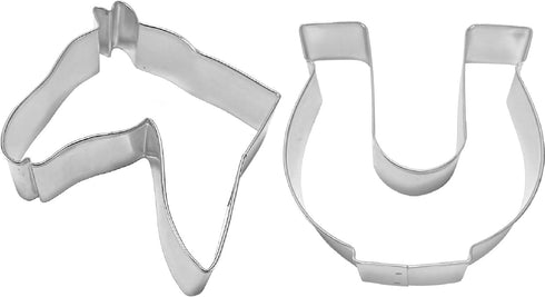 Western Horse Cookie Cutter 2 Piece Set - Horseshoe & Horse Head Cookie Cutters, Tin Plated Steel