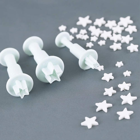 Star Small Fondant Plunger Cutter Set - Tiny 3 Pieces Cake Cookies Decorating Tool Mold