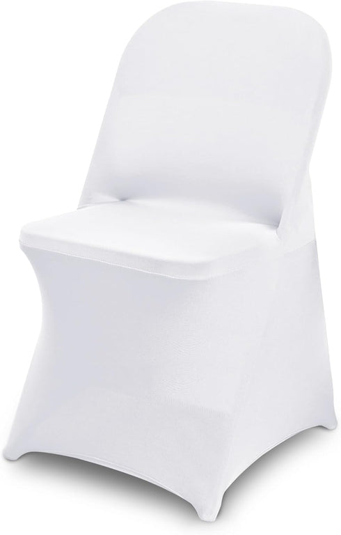 6 Packs White Spandex Stretch Folding Chair Covers for Wedding Party,Universal Fitted Washable Dining Seat Slipcovers