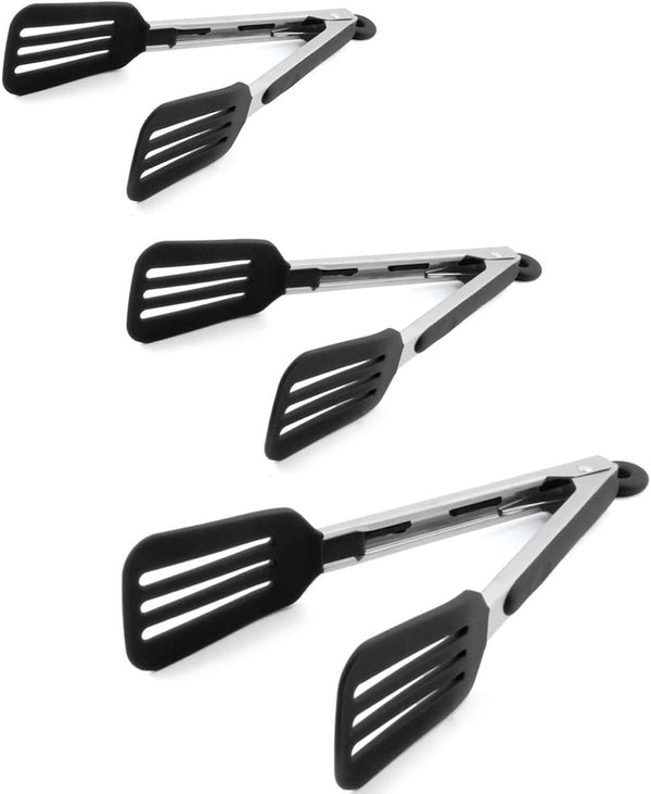 Cooking Tongs Stainless Steel Kitchen Silicone Serving Tongs, Heat Resistant Meat Turner with Locking Handle