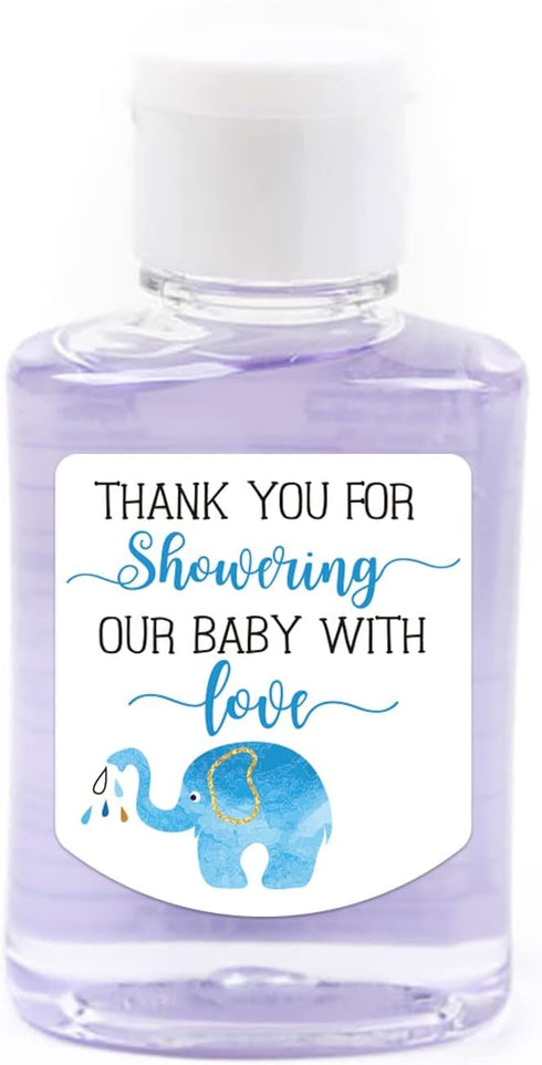 EKSPLODI Blue,1.26inches 1.39inches Hand Sanitizer Labels Thank You for Showering Our Little One with Love Stickers