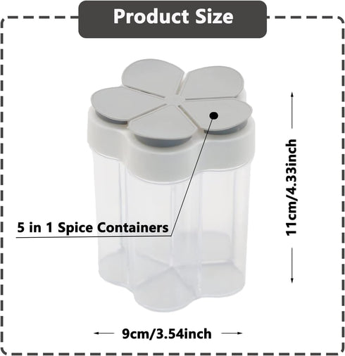 2 Pcs 5 in 1 Spice Containers, Multi-Spice Dispenser, Portable Travel Seasoning Condiment Containers, Salt Pepper Spice Shaker with Lid and Labels Clear Container Jars by Tahonuss