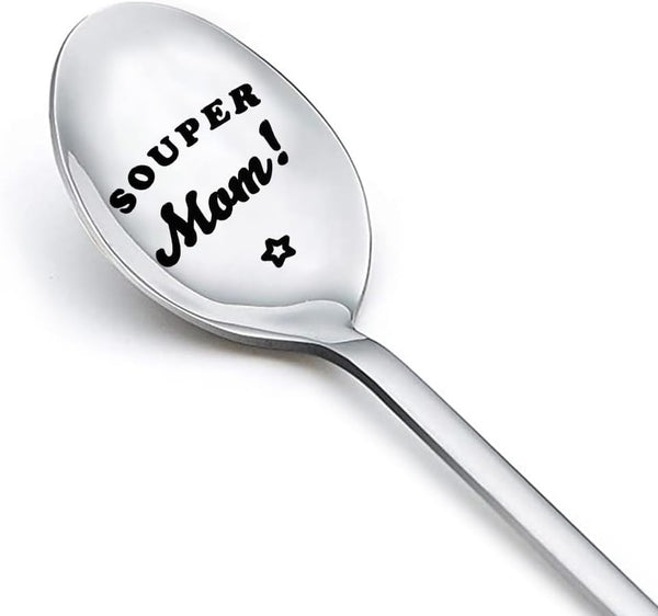 Funny Mothers Day Gifts for Mom - Souper Mom Spoon for Coffee, Tea, Ice Cream Lovers, Birthday Gift for Mom