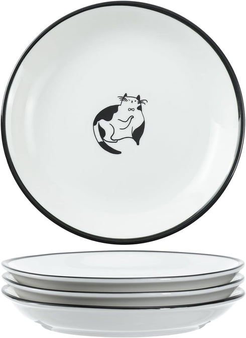 Cute Cartoon Gentleman and Dot Cat Ceramic Seasoning Dishes Sauce Dish Sushi Dipping Bowl Appetizer Plates Tea Bag Holder Serving Dish for Kitchen 5 Inch, Set of 4 by SOCOSY