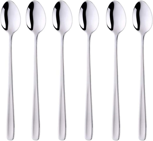 Buyer Star 8 Inch Long Handle Iced Tea Spoons Set of 6, 18/10 Coffee Spoon Sets for Mixing, Cocktail Stirring