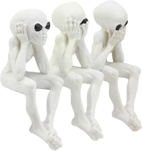 Ebros Glow in The Dark See Hear Speak No Evil Alien Shelf Sitters Set of 3 Extra Terrestrial Creatures