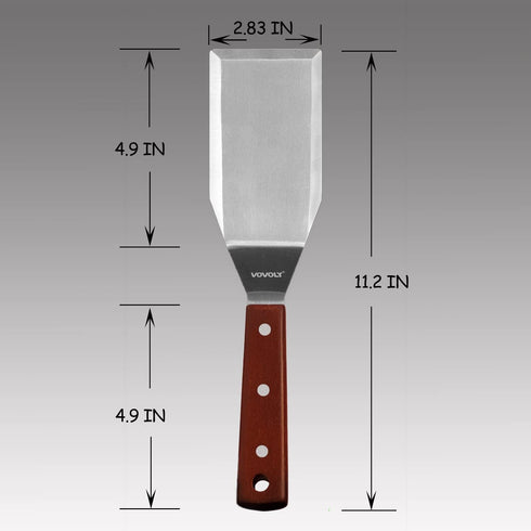 Professional Metal Spatula for Cast Iron Skillets and Flat Top Grills, Full Tang Wooden Handle, 1.8mm Thick Blade