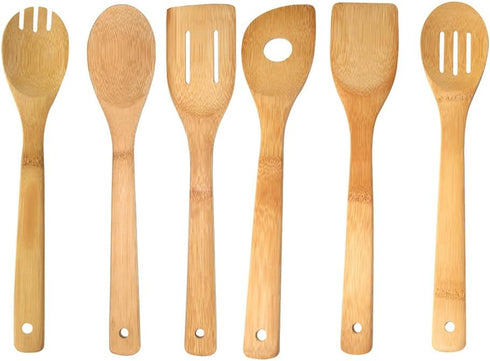 Home Basics 6 Piece Bamboo Kitchen Cutlery Tool Set, Natural, 2.5 x 12 x 0.25