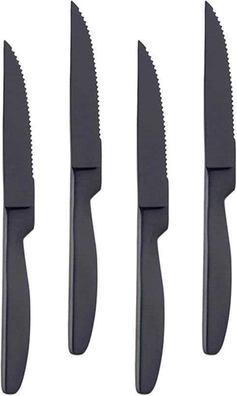 4-Piece Serrated Black Steak Knife Set, Stainless Steel Cutlery for Home, Restaurant, Hotel, 22cm