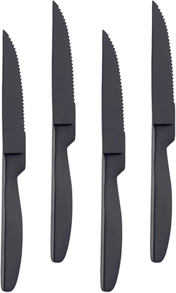 4-Piece Serrated Black Steak Knife Set, Stainless Steel Cutlery for Home, Restaurant, Hotel, 22cm