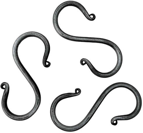 S Hook Hand Forged Metal S Hook Set, 3 Pcs Wrought Iron Handmade Heavy Duty 3.50 Inches for Hanging