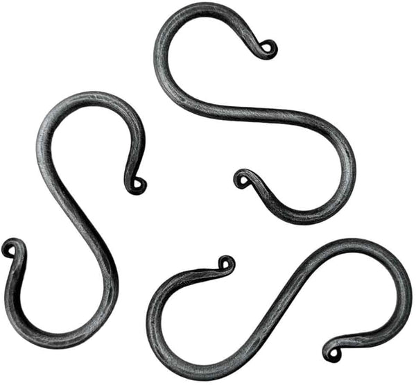 S Hook Hand Forged Metal S Hook Set, 3 Pcs Wrought Iron Handmade Heavy Duty 3.50 Inches for Hanging