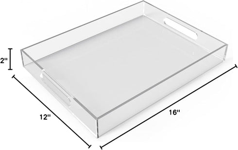 12"x16" Acrylic Serving Tray with Handles, Spill Proof Clear Decorative Tray, Lucite Tray for Coffee Table, Vanity