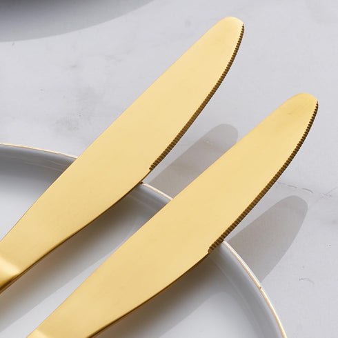 Matte Gold Dinner Knife Set, 9.4-inch Stainless Steel Satin Finish, Set of 6, Dishwasher Safe