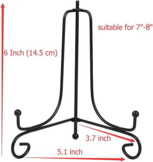 Iron Display Stand (2 Pack) - Black Iron Easel Plate for Photo Holder, Displays Cookbooks, Plates, Tablets, Art 6 Inch