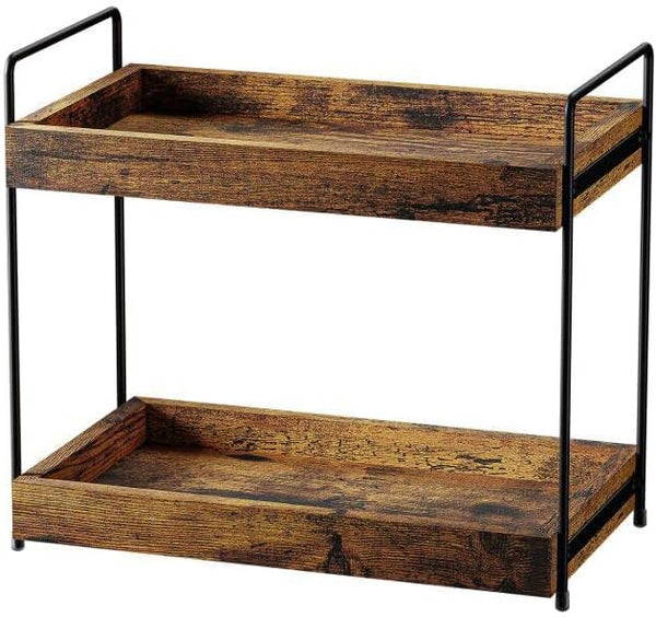 2-Tier Bathroom Counter Organizer, Wood Kitchen Countertop Spice Rack, Vanity Cosmetic Makeup