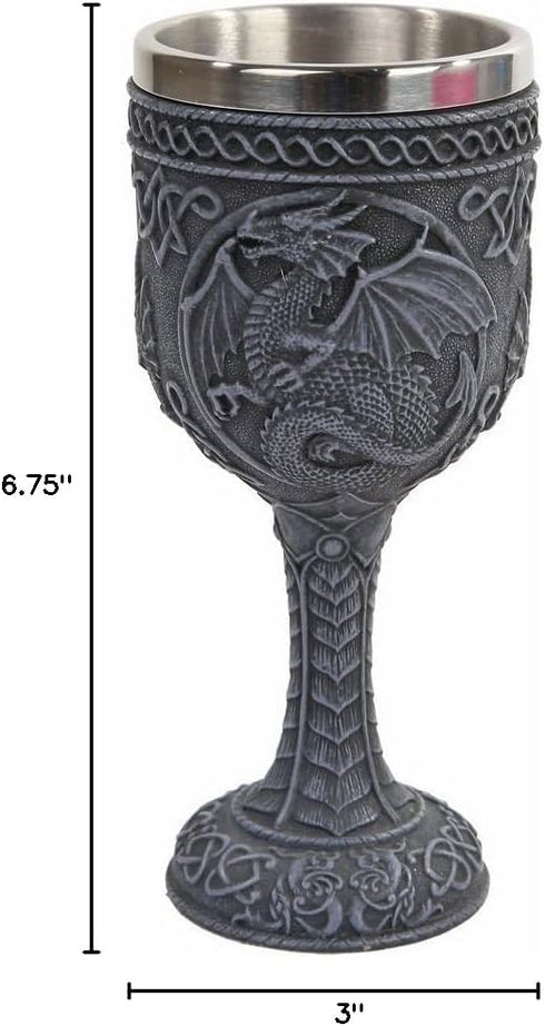 PTC Medieval Dragon Wine Goblet - Chalice with Resin Body & Stainless Steel Faux Stone