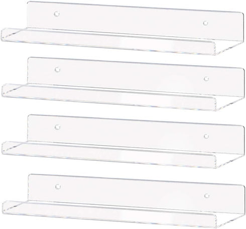 Weiai Clear Acrylic Shelf 15" Invisible Floating Wall Ledge Bookshelf, Kids Book