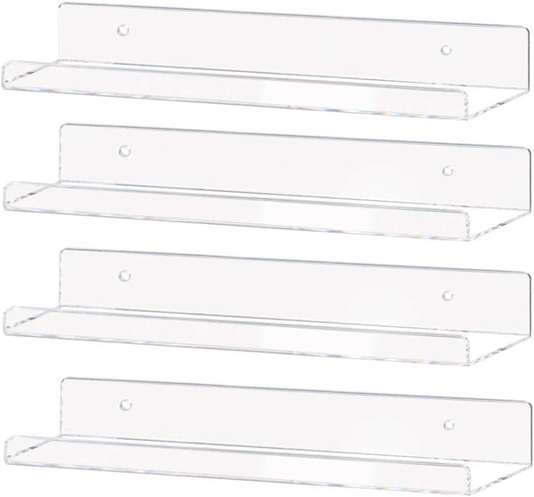 Weiai Clear Acrylic Shelf 15" Invisible Floating Wall Ledge Bookshelf, Kids Book