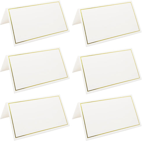 50 Pack Tent Cards with Gold Foil Border for Weddings and Events, 2 x 3.5 Inches