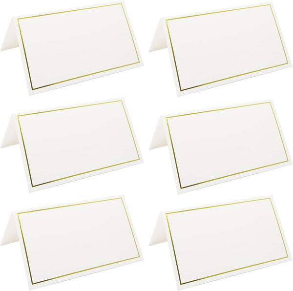 50 Pack Tent Cards with Gold Foil Border for Weddings and Events, 2 x 3.5 Inches