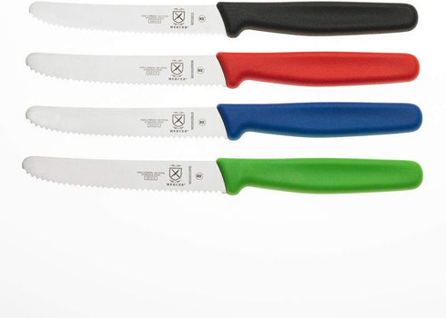 Mercer Culinary Rounded Tip Wavy Serrated Bar Knife, 4.3" Red