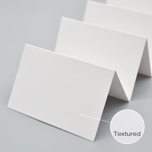 AZAZA 50 Pcs White Blank Place Cards - Textured Table Tent Cards for Weddings, 2.5" x 3.75"