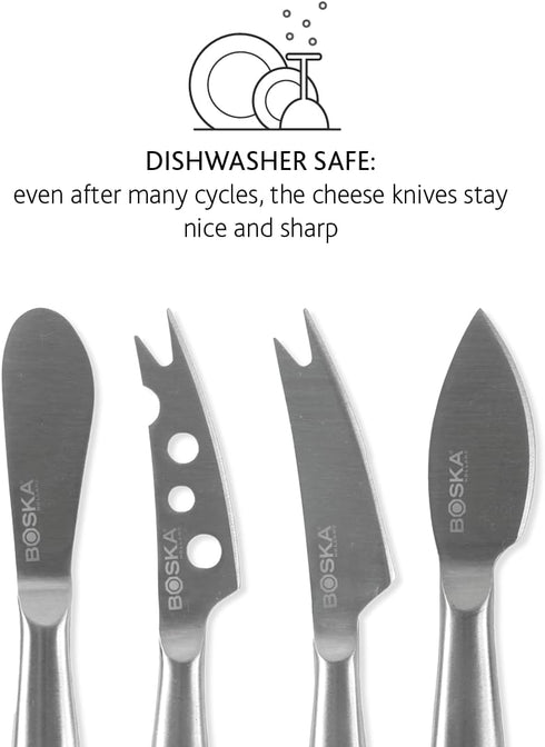 BOSKA Stainless Steel Cheese Knife Set - 4 Mini Copenhagen Knives, Silver Non-Stick, Dishwasher Safe