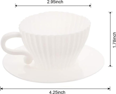 Silicone Muffin Cups for Baking, 16 Pcs Teacup Cupcake Liners, Reusable Muffin Liners, Silicone Cupcake Baking Cups, 8 Cups & 8 Saucers, White