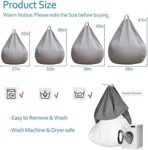 Stuffed Animal Storage Bean Bag Cover (No Filler) Extra Soft Beanbag Seat Chair Covers-Cotton Linen Memory Foam Beanbag Replacement Cover for Adults Children without Filling by ChenLee
