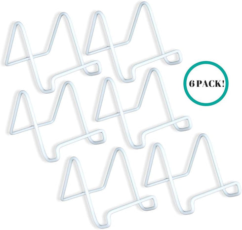 BANBERRY DESIGNS Wire Easel Plate Stands Display Holder White - White Metal - 3 Inch - Pack of 6