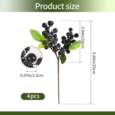 4pcs HUIANER Artificial Berry Fake Dark Blue Berry Lifelike Fruits Simulation Flowers for Wedding DIY Bridal Bouquet