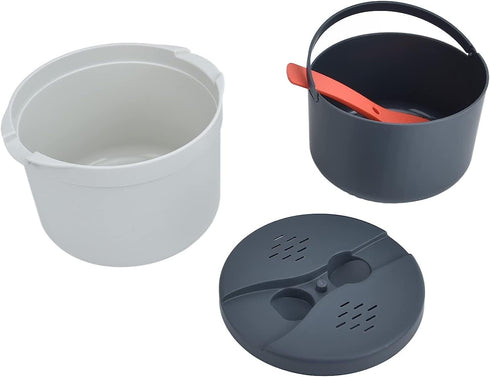 Microwave Rice Cooker Steamer, 2 L Microwave Pasta Cooker with Strainer, Non Stick Cookware Set for Rice, Pasta,