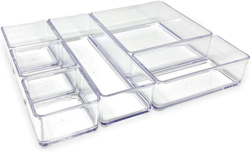 Isaac Jacobs 6-Tray Clear Acrylic Organizer Set, Multi-Purpose Stackable Storage for Makeup, Crafts, Office & More