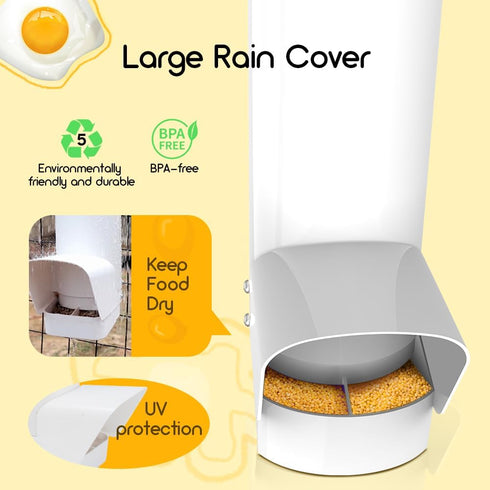 7lb 4-6 Automatic Chicken Feeder, Large PVC No Waste Chicken Feeder with Rain Cover, Weatherproof Solid Built Poultry