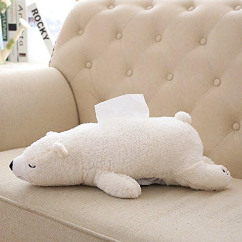 CHOOLD Super Soft Plush Polar Bear Tissue Box Cover, Cute Paper Holder for Car, Home, Bathroom, Kitchen, Office